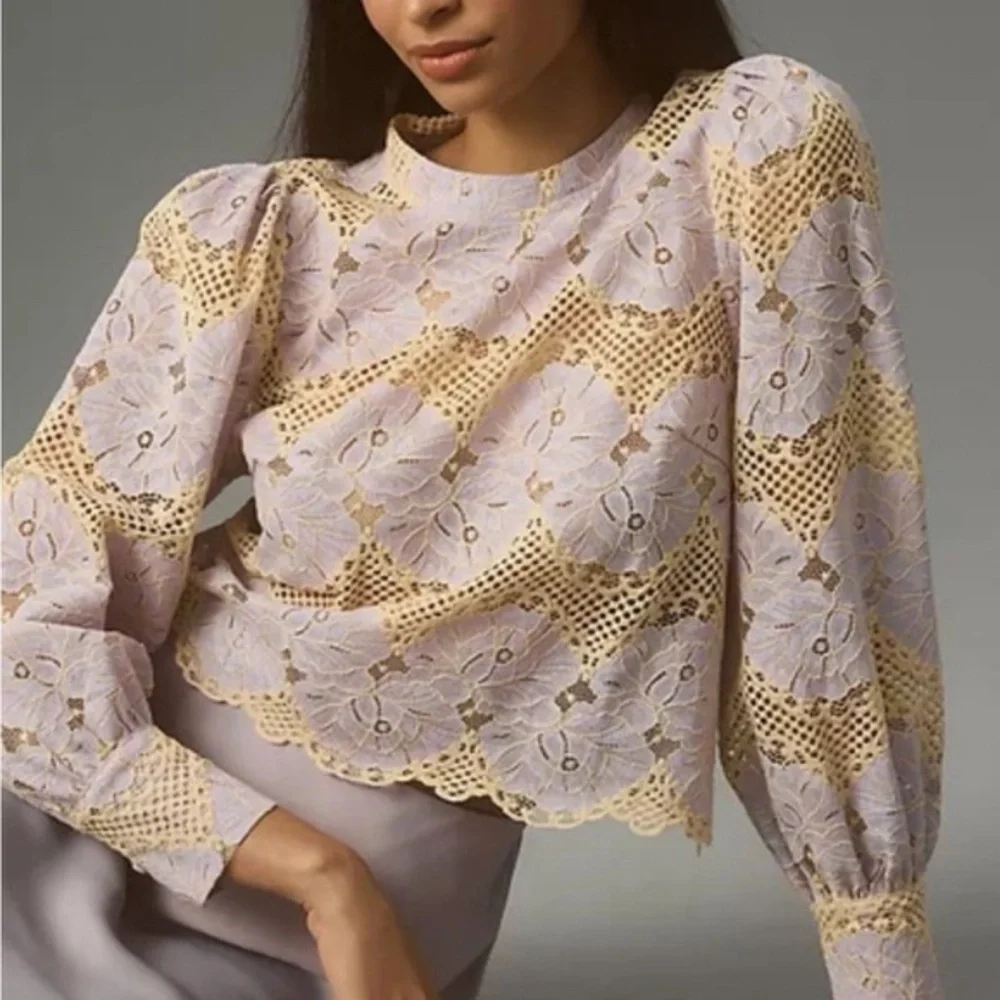 Anthropologie Dolan Left Coast Lace Mock Neck Blouse